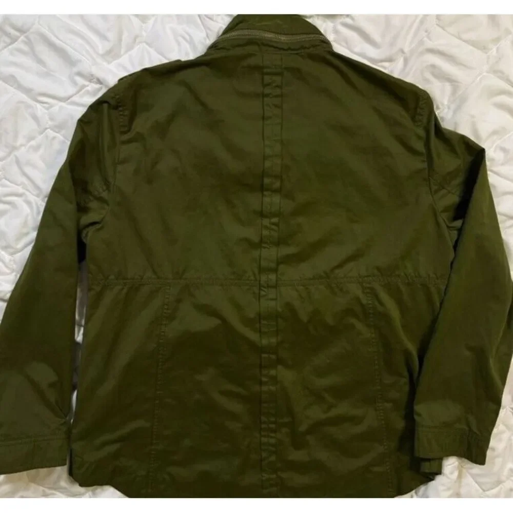 Zara Basic Ladies XL Green Military Jacket Snap Front Pockets Faux Hood‎ Zip
